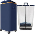 Laundry Hamper with Wheels and Lid,Foldable Rolling Laundry Basket Dirty Clothes Hamper,Oxford Fabric Storage Organizer for Bedroom, Dorm, Laundry Room (Blue, 110 L)