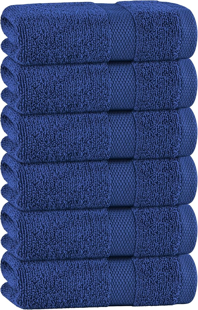 White Classic Navy Hand Towels for Bathroom [6 Pack] Cotton Hand Towel Bulk for Gym, Kitchen and Spa, 16x27 Inches Soft Highly Absorbent Quick Dry Terry Salon Towels