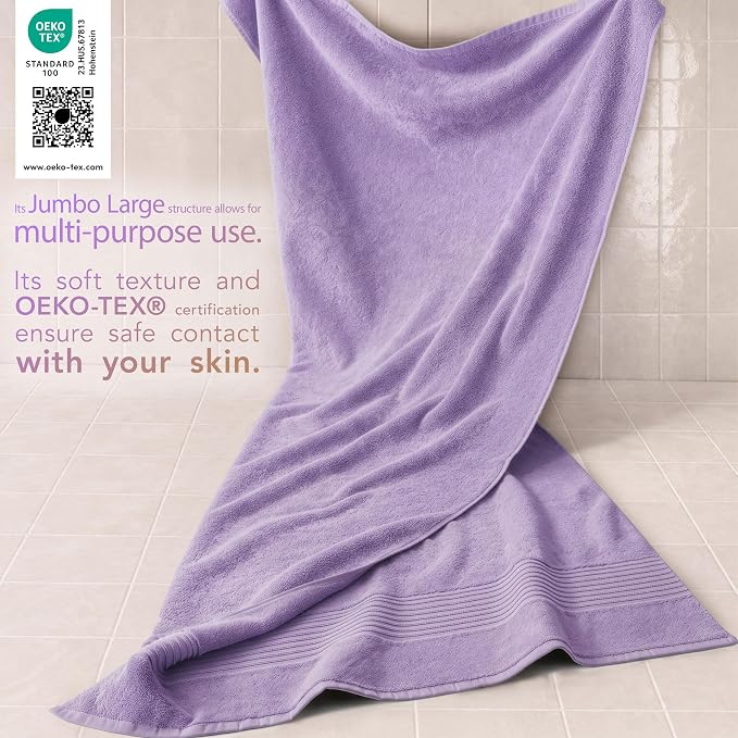 Cotton Paradise 100% Cotton Turkish Towel Set, Soft Absorbent Quick Dry, 2 Piece 35x70 Bath Sheet Set, Lilac