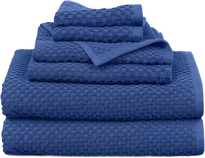 COTTON CRAFT Euro Spa Waffle Weave 6 Piece Towel Set - 100% Cotton - Blue | 2 Oversized Luxurious Large Bath Towels, 2 Hand Towels, 2 Washcloths - Soft Plush Super Absorbent Low Lint Quick Dry