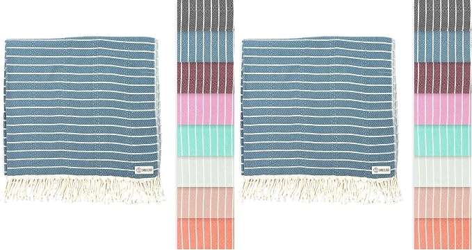 Sand Cloud Turkish Beach Towel - Sand Resistant & Quick Dry Towel - 2 Pack | 100% Certified Organic Turkish Towel - Bath Towel or Beach Blanket for Picnic - As Seen on Shark Tank - Gocek (Denim)