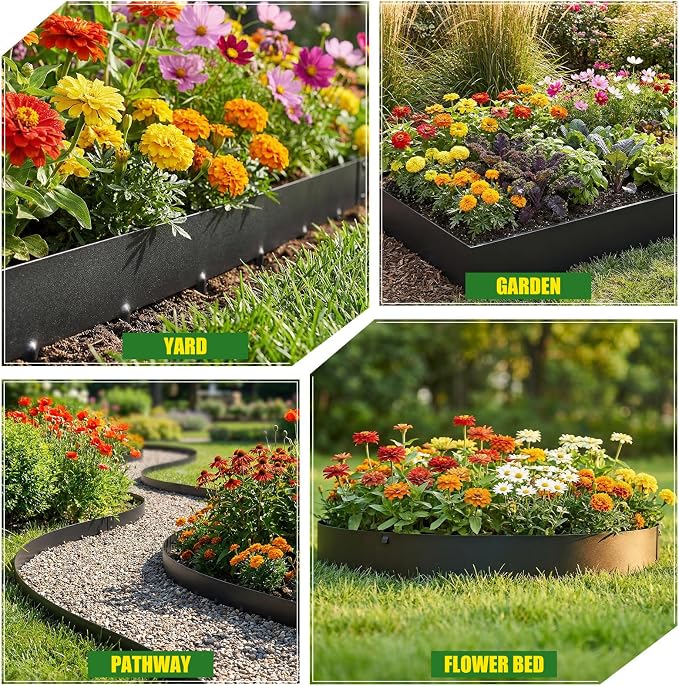 20ft. Metal Lawn Edging 6 Pack 6 inch, Black, Decorate Garden and Fence | Steel Landscape Edging for Fence, Yard Pathway, Flower Beds, Metal Lawn Edging with a Pair of Gloves