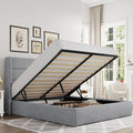 Allewie Queen Size Lift Up Hydraulic Storage Bed Frame Light Grey | Modern Wingback Headboard, Hydraulic Support Storage, No Box Spring Needed