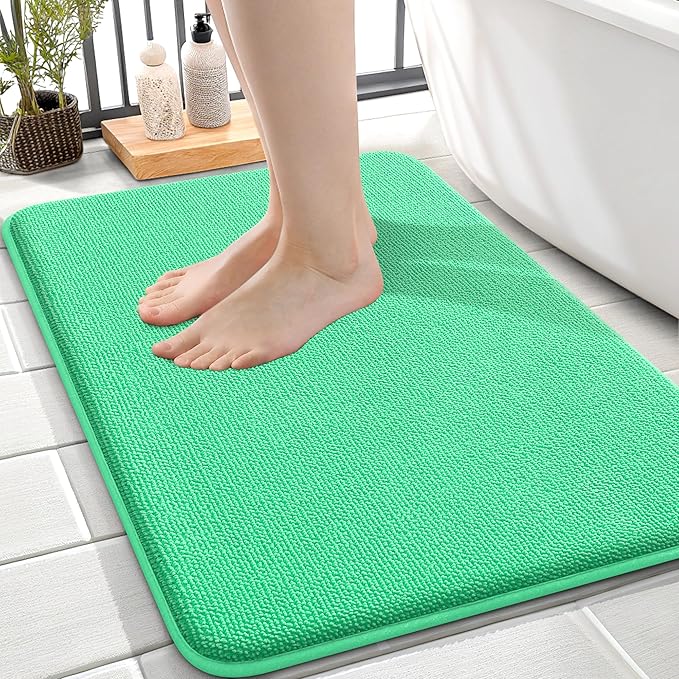 OLANLY Memory Foam Small Bathroom Rug 24x16, Absorbent Bath Mat, Mint Green | Soft Quick Dry Bath Mat Rugs, Non-Slip, Machine Washable Mat for Bathroom Floor, Tub and Shower, Home Decor Accessories
