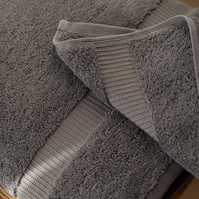 SALBAKOS 12-Piece 100% Turkish Cotton Washcloths and Face Towels, Gray | 13x13 in Standard Size Small Towel, Multi-use Bathroom & Kitchen, Thick Super Soft Absorbent Durable, Oeko-Tex Made in Turkey