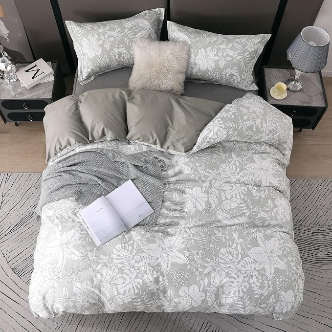 OAITE Duvet Cover Set Queen Size Floral Pattern 600 Thread Count Ultra Soft 100% Long Staple Cotton Duvet Cover Sets 3-PC, Breathable Duvet Cover with Zipper Closure & Corner Ties