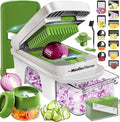MUELLER HOME Pro-Series All-in-One, 12 Blade Mandoline Slicer for Kitchen, Food Chopper, Cucumber Slicer and Spiralizer, Cutter, Dicer, Grater, Gifts for Mom, Kitchen Essentials, White Sand/Green