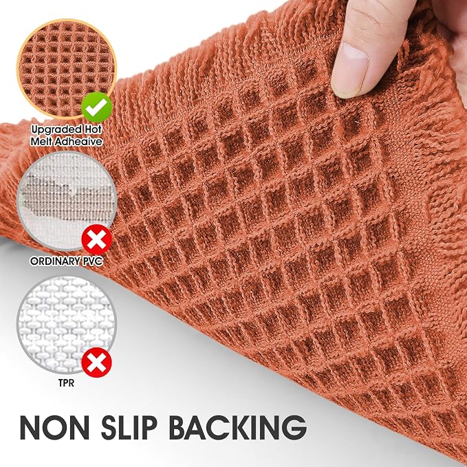 IM HOME Waffle Bath Mat Burnt Orange 32"x20", Boho Woven Modern Bath Mat Rugs, Absorbent Non Slip Bathroom Rugs, Soft Washable Bath Rugs with Tassels for Bedroom, Kitchen, Shower, Tub