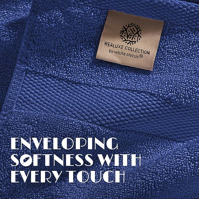 White Classic Navy Blue Hand Towels for Bathroom [12 Pack] Cotton Hand Towel Bulk for Gym, Kitchen and Spa, 16x27 Inches Soft Highly Absorbent Quick Dry Terry Salon Towels