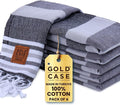 GOLD CASE HOME COLLECTION Olympos Original Turkish Hand Towels by - Set of 6-20x40 inches 100% Cotton Decorative Bathroom & Kitchen for Hand, Face, Hair, SPA, Farmhouse, Gym, Tea and Dishcloth, Black