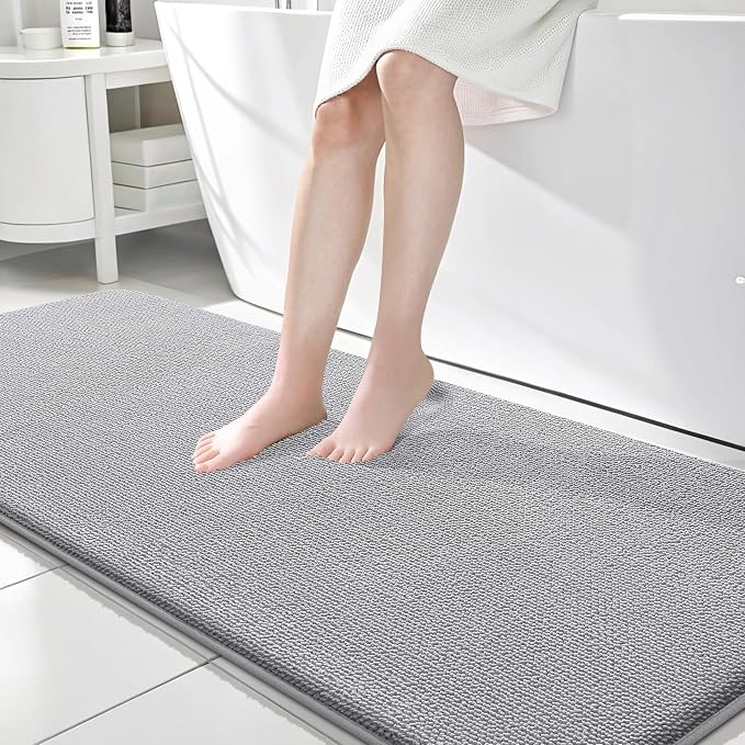 OLANLY Memory Foam Bathroom Runner Rug 70x24, Absorbent Long Bath Mat, Grey | Soft Quick Dry Bath Mat Rugs, Non-Slip, Machine Washable Mat for Bathroom Floor, Tub and Shower, Home Decor Accessories