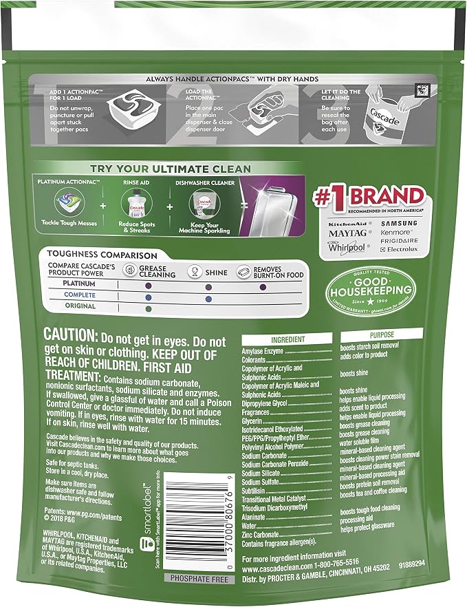 Cascade ActionPacs Dishwasher Detergent Fresh Scent, 37 ct (Pack of 4)