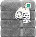Chakir Turkish Linens 4 Piece Bath Towel Set, 100% Cotton Luxury Turkish Towels for Bathroom, Soft Absorbent Bath Towels, 27 x 54 Inches, Gray