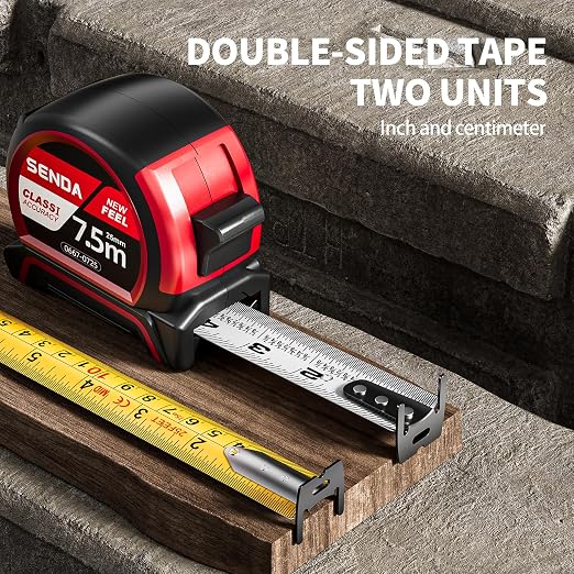 SENDA Tape Measure 25FT with 1/8 Fraction, Double-Hook Measuring Tape Retractable with 1 Inch Wide Blade & Belt Clip, ABS TPR Rubber Protection,Matte Nylon-Coated Blade for DIY, Construction (2 Pack)