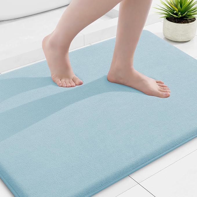 Smiry Memory Foam Bath Mat 36x24, Extra Soft and Absorbent Bathroom Mats, Non Slip Washable Carpet for Floor, Shower and Tub, Sky Blue