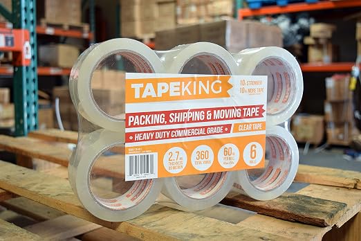 Tape King Clear Packing Tape - 60 Yards Per Roll (Pack of 6 Rolls) - Stronger & Thicker 2.7mil, Heavy Duty Adhesive Industrial Depot Tapes for Moving Packaging Shipping, Office & Storage