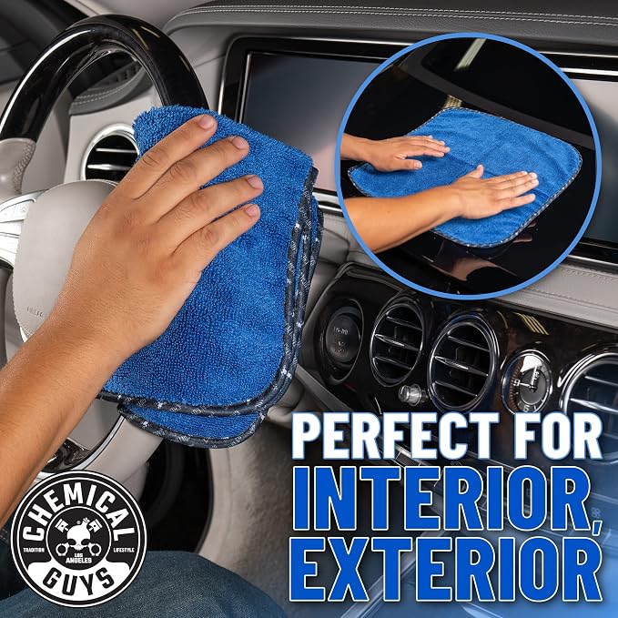 Chemical Guys, Professional Microfiber Towels, 16 x 16 in, Blue, 12 Pack | Ultra-soft, scratch-free towels to buff wax, dry panels and clean glass and interiors, machine washable