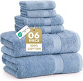 LANE LINEN 100% Cotton Bath Towels 6 Piece Set - Super Soft, Quick Dry & Absorbent - 2 Bath, 2 Washcloths, 2 Hand Towels for Bathroom - Hotel Quality, Minimal Lint after 3 Washes - Cerulean Blue