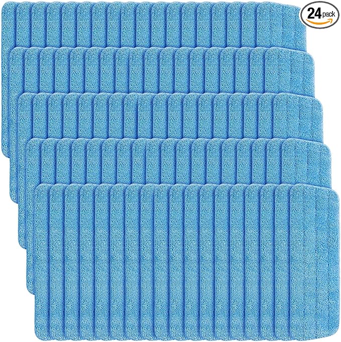 24 Pack Microfiber Mop Pad, Spray Mop Replacement Heads for Wet Dry Mops, Machine Washable Reusable Household Replacement Pads for Hardwood and Hard Surface Floor Cleaning and Scrubbing
