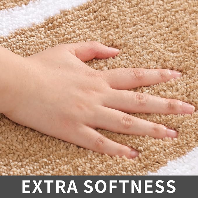COSY HOMEER Extra Thick Bath Rugs Set - Anti-Slip Bath Mats Soft Plush 100% Strong Mirco Polyeste Mat Living Room Bathroom Mat Floor Water Absorbent(Beige,20/inch X 32/'' + 24/inch X 48/ inches)