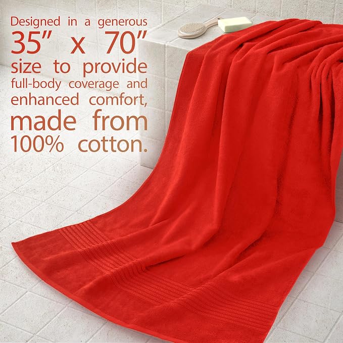 Cotton Paradise 100% Cotton Turkish Towel Set, Soft Absorbent Quick Dry, 2 Piece 35x70 Bath Sheet Set, Red