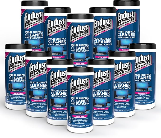 Endust For Electronics; Multi-Surface, Anti-Static, Electronics Cleaning Wipes; Alcohol & Ammonia Free; 12 Pack of 70 Wipes per Container (259000P12)