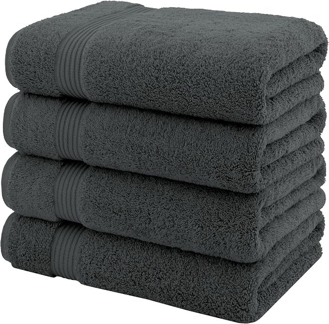 American Veteran Towel, 100% Cotton Turkish Bath Towels for Bathroom 4 Pack, 27x54 Extra Large Premium Soft Drying Bathroom Towels, Dark Gray