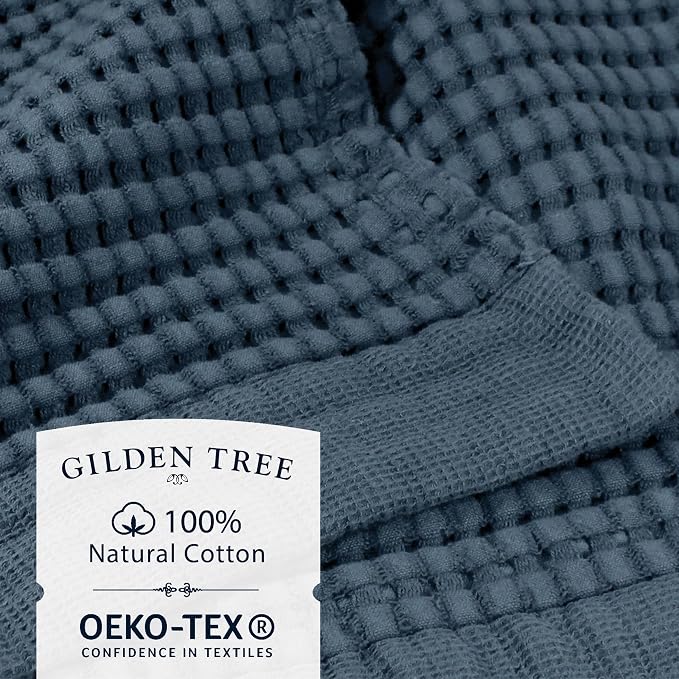 GILDEN TREE Waffle Hand Towels for Bathroom Quick Dry Large Luxury Lint Free Super Absorbent Cotton Hand Towels Set of 2, Modern Style (Midnight Blue)
