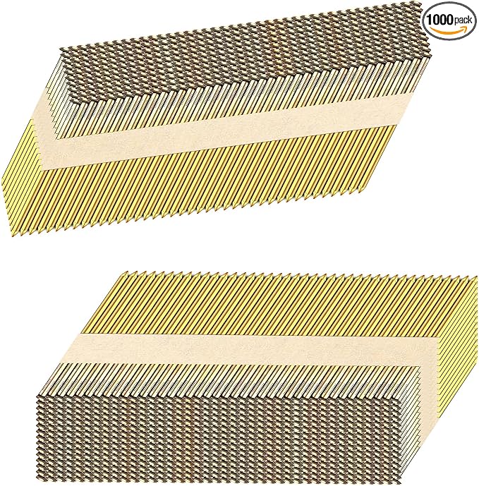 34°Framing Nails,Smooth Shank,2-1/2":1000pcs | D Head Nail Pack,Galvanized Paper Tape Strip Nails,for 30 to 34 Degree Framing Nailer