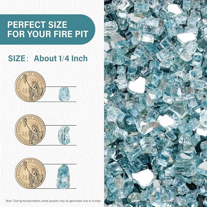 NUPICK 10 Pound Fire Glass, 1/4 Inch Reflective Fire Pit Glass | Tempered Fire Pit Rocks for Propane or Natural Gas, Glass Rocks for Fire Pit Table, Fireplace, Fire Bowl, Pacific Blue