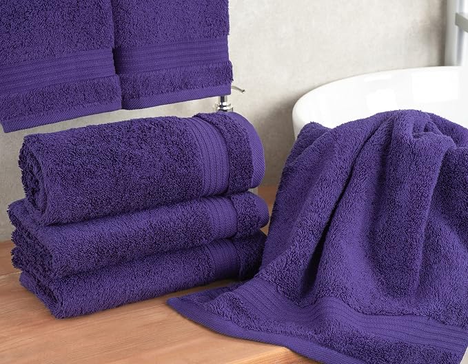 Cotton Paradise 100% Cotton Turkish Towel Set, Soft Absorbent Quick Dry, 4 Piece Hand Towel Set, Violet Purple