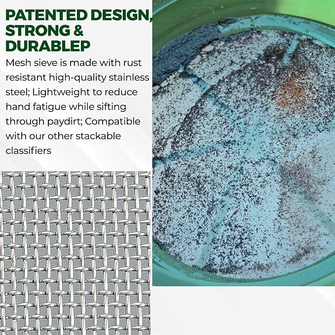 SE 13.25 Inch Wide Stackable Classifier Gold Prospecting Pan - 1/30 Inch Stainless Steel Mesh Sifting Pan, Green