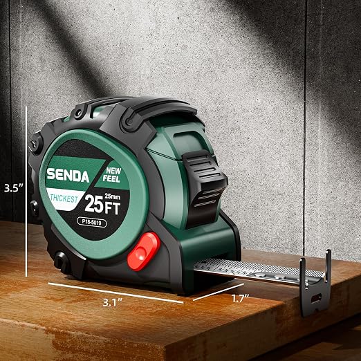 SENDA 4 Pack Tape Measure 25Ft - Heavy Duty Tape Measure with 25mm Wide with Three Stops, High Precision Measuring Tape Retractable Measuring Tape, Rubber for Comfortable Grip, Fraction Markings