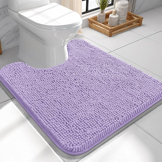 OLANLY Toilet Rugs U-Shaped 24x24, Extra Soft Absorbent Chenille Contour Bathroom Rugs for Toilet, Dry Quickly, Machine Washable, Non-Slip Bath Mat, Lavender