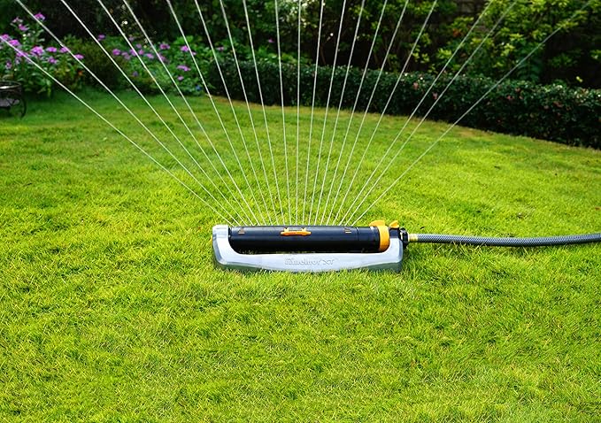 Melnor 65154AMZ XT Turbo Oscillating Sprinkler, Metal Base, 4,500 sq. ft., Quick Connect Bundle, 3-Way Adjustable, Black, Yellow