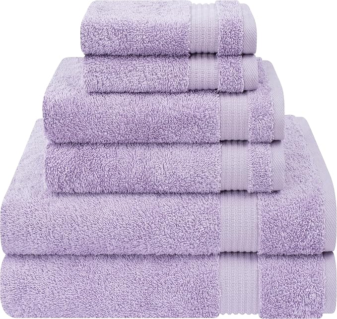 Cotton Paradise 100% Cotton Turkish Towel Set, Soft Absorbent Quick Dry, 6 Piece Towel Set, Lilac