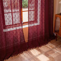 Sutuo Home Vintage Boho Lace Red Curtains 96 inches Long 2 Panels Tassels | Semi Sheer Curtains Drape for Living Room Bedroom Floral Bohemian Privacy Crochet Cottagecore Decor Rod Pocket,50" W Burgundy