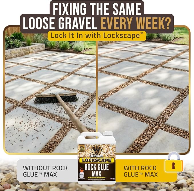 Petra Max Rock Glue for Landscaping, 1 Gallon - Wide Coverage & Pet Safe Mulch Glue for Rocks - Lockdown Gravel/Pebbles/Stones - Sticky Clear Gravel Binder & Decomposed Granite Stabilizer