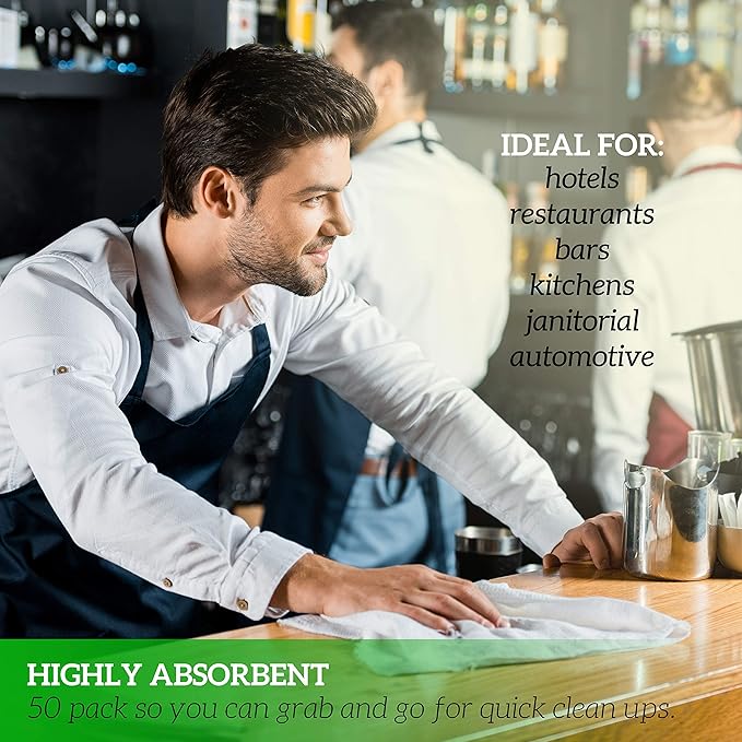GREEN LIFESTYLE Terry Towels 14" x 17" 60 Pack - Cotton Bar Towels, Cleaning Rags, Absorbent Terry Cloth Kitchen Towels for Restaurant, Food Service and Home Use (White with Orange Stripe)