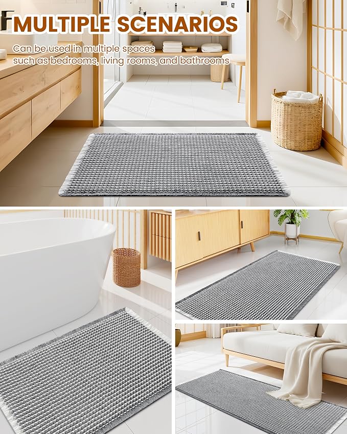 Smiry Waffle Bath Mat 24x16, Extra Soft Absorbent Bathroom Rugs, Non Slip Machine Washable Quick Dry Bath Rugs for Bathroom Floor, Tub, Shower, Home Decor Accessories, Darkgrey & Cream