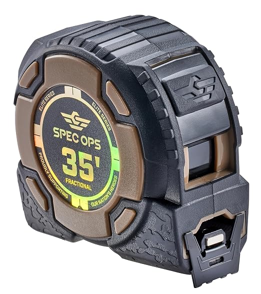 Spec Ops Tools Elite Series Tape Measure for Measuring & Layout, 1 1/4" Double-Sided Blade, Heavy Duty Military-Grade Composite Case, 35 Foot Magnetic + Fractional
