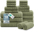 Casa Platino Towel Set for Bathroom 18 Piece Soft Absorbent - Oil Green | Shower Towels - Oversized & Roomy, Lightweight & Breathable, Fade-Resistant Color, Classic Terry Weave, Densely Woven