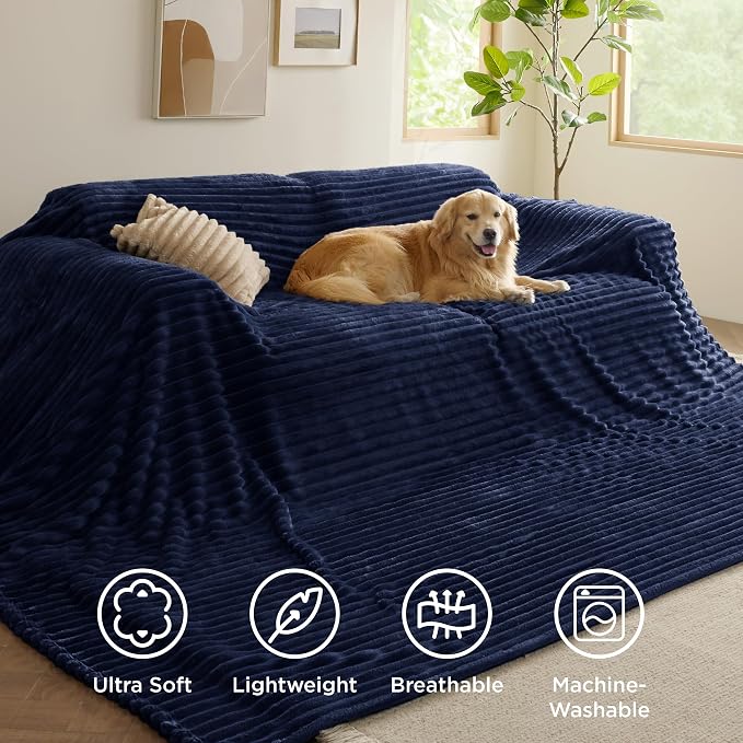 Bedsure GentleSoft Large Fleece Blanket for Bed - Cozy Soft Throw Blankets for Women, Cute Large Throws for Girls, Navy, 120x120 Inches
