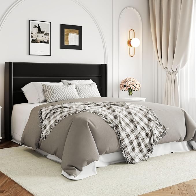 Allewie Queen Size Lift Up Hydraulic Storage Bed Frame Black | Modern Wingback Headboard, Hydraulic Support Storage, No Box Spring Needed