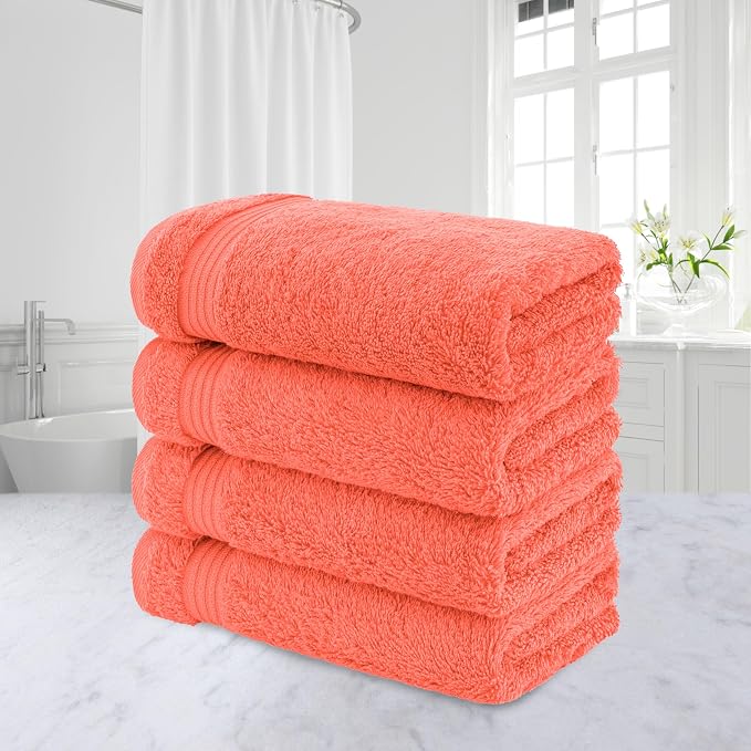 American Veteran Towel, Hand Towels for Bathroom Set of 4, 100% Cotton Turkish Hand Towel Sets, Soft Hand Face Towels, Coral Hand Towels