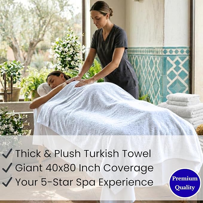 SALBAKOS Luxury 100% Turkish Cotton Bath Sheet 40x80 in (1-Piece, White) | Extra Large Jumbo Oversized Bathroom and Beach Towel, Super Soft Highly Absorbent Thick Premium Hotel Quality, Made in Turkey