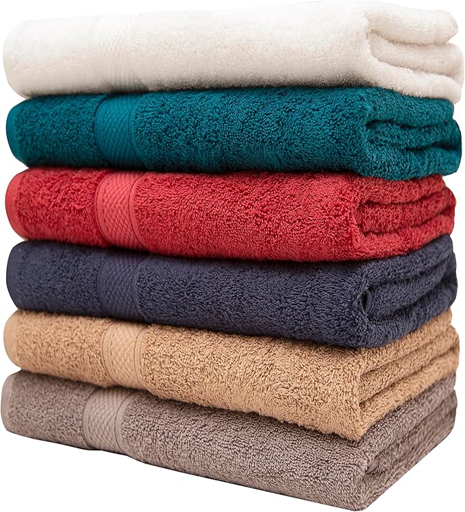 Pleasant Home Bath Towels Set of 6 (24” x 50”) 100% Cotton, 515 GSM | Lightweight, Soft & Highly Absorbent Luxury Towels for Bathroom | for Gym, Pool & Spa | 6 Pack - Multicoloured