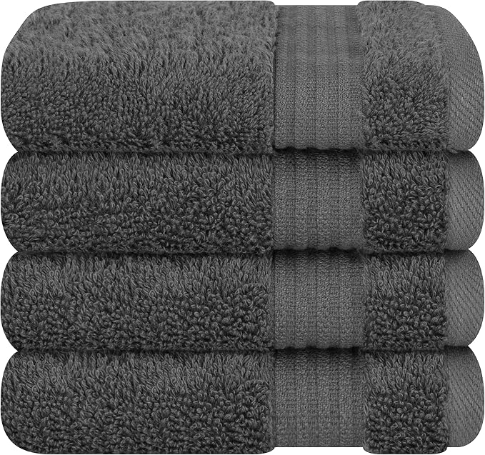 Cotton Paradise 100% Cotton Turkish Towel Set, Soft Absorbent Quick Dry, 4 Piece Washcloth Set, Dark Gray