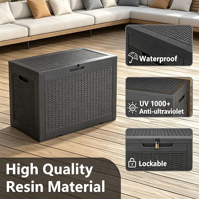100 Gal Outdoor Storage Box Waterproof Lockable,Deck Box,Gas Lift,Black | Waterproof Resin Deck Box, Lockable Gas Lift Outdoor Box Storage for Patio Cushions, Garden Tools, Pool Supplies