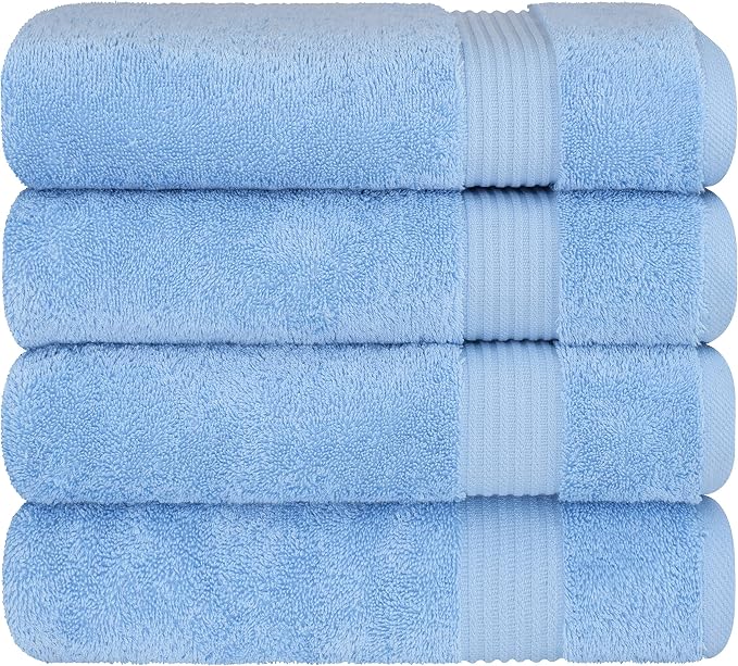 Cotton Paradise 100% Cotton Turkish Towel Set, Soft Absorbent Quick Dry, 4 Piece Bath Towel Set, Sky Blue